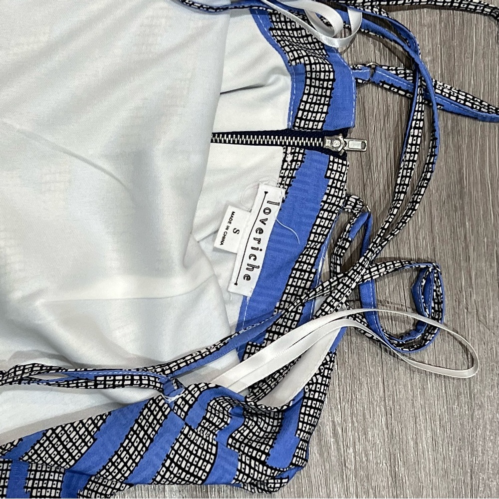 Love riche halter mini dress blue and black retro v-neck racerback - Picture 3 of 8